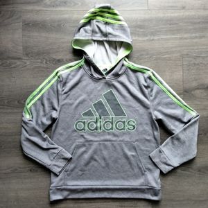 Adidas Boys Active Sport Athletic Pullover Hooded Sweatshirt Grey/Lime L (14/16)